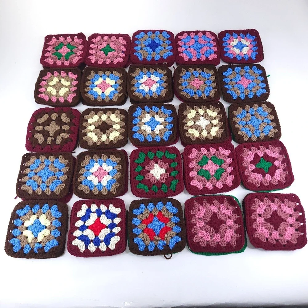 Lot of 74 - 5.5 Inch Granny Squares Various Colors Handmade Crochet Blankets
